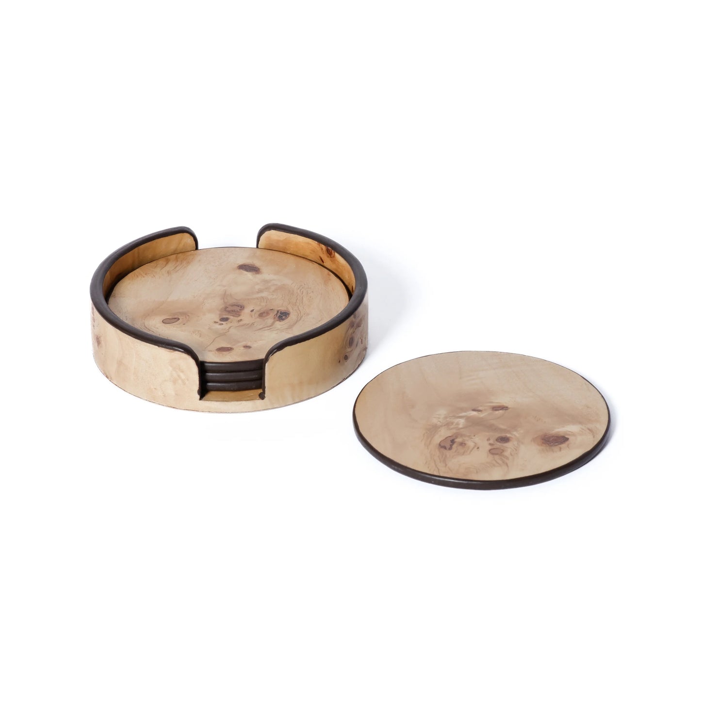 Burl Wood Veneer Round Coaster