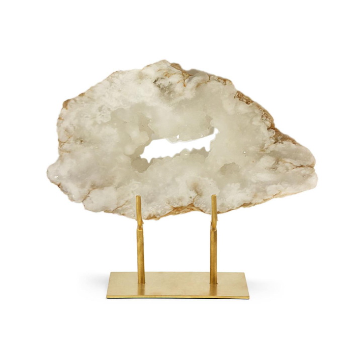 White Quartz Geode on Gold Stand