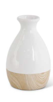 White Stoneware Vase with Wood