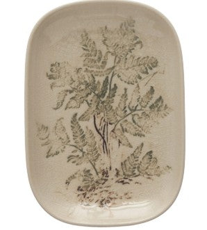 6" Stoneware Dish Botanical Design