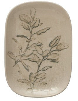 6" Stoneware Dish Botanical Design