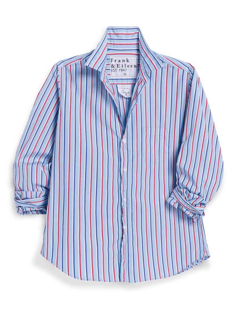 Eileen Relaxed Button-Up Shirt Light Blue Red Stripe