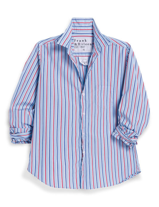 Eileen Relaxed Button-Up Shirt Light Blue Red Stripe