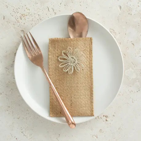 Jute Flower Silverware Pouches