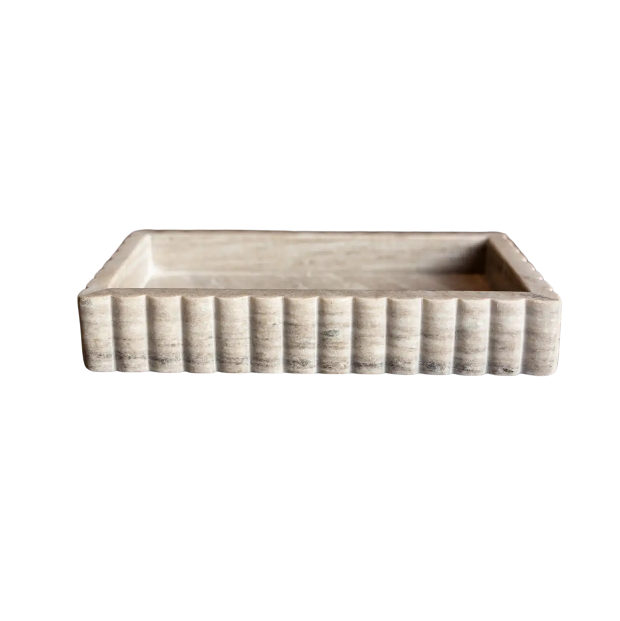Scalloped Beige and Gray Marble Tray