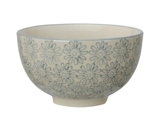 Hand-Stamped Stoneware Patterned Bowl