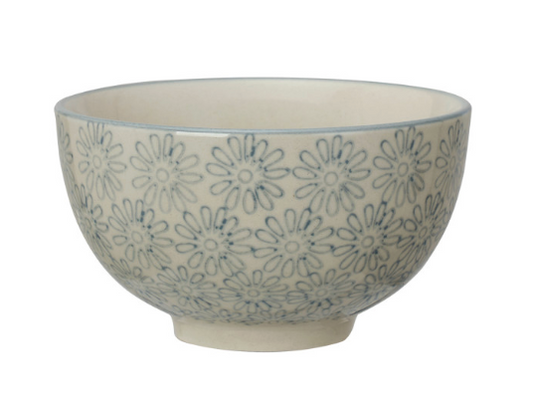 Hand-Stamped Stoneware Patterned Bowl