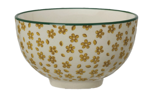 Hand-Stamped Stoneware Patterned Bowl