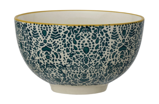 Hand-Stamped Stoneware Patterned Bowl