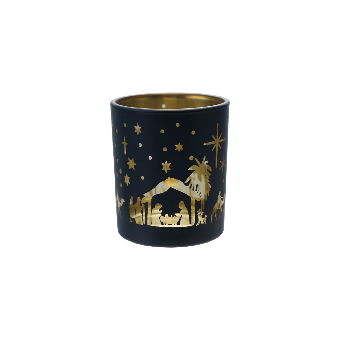 Glass Tealight with Laser Etched Nativity Scene