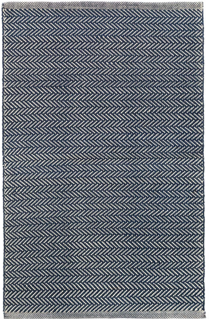 Herringbone Indigo and White In/Out Rug