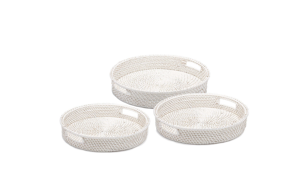 White Rattan Round Tray M