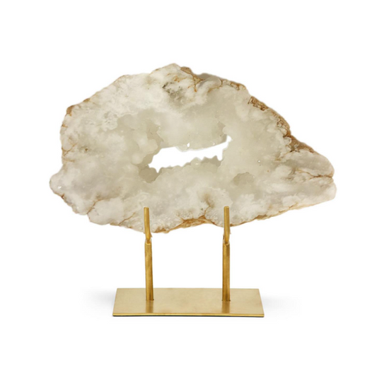 White Quartz Geode on Gold Stand