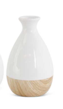 White Stoneware Vase with Wood