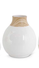 White Stoneware Vase with Wood