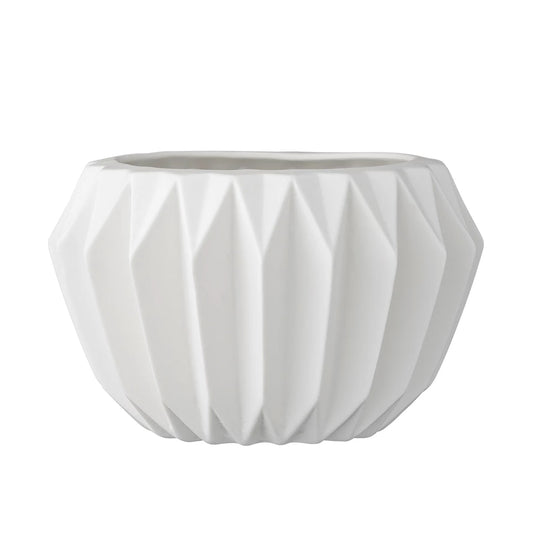 Short White Fluted Vase
